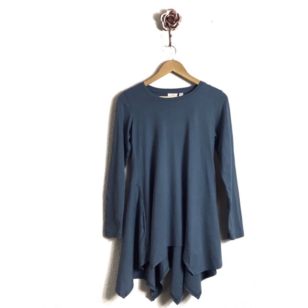 LOGO by Lori Goldstein XXS Slate Blue Tunic Top Relaxed‎ Fit Lagenlook Oversized